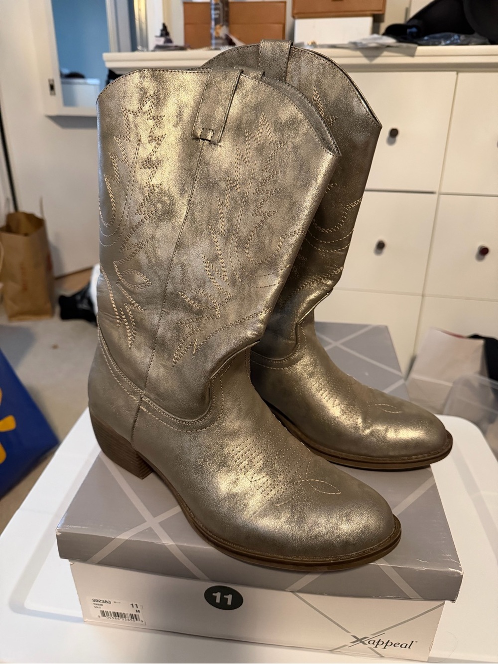 Metallic gold Women's 11 Western Boots - Xappeal brand - wide calf friendly.